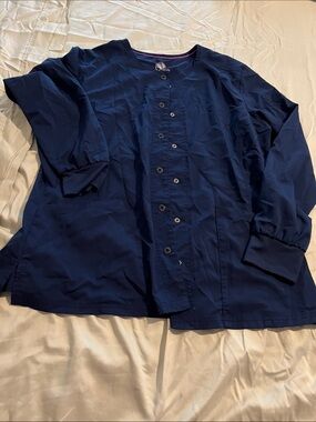 Women’s Navy Button-Front Shirt scrub Jacket